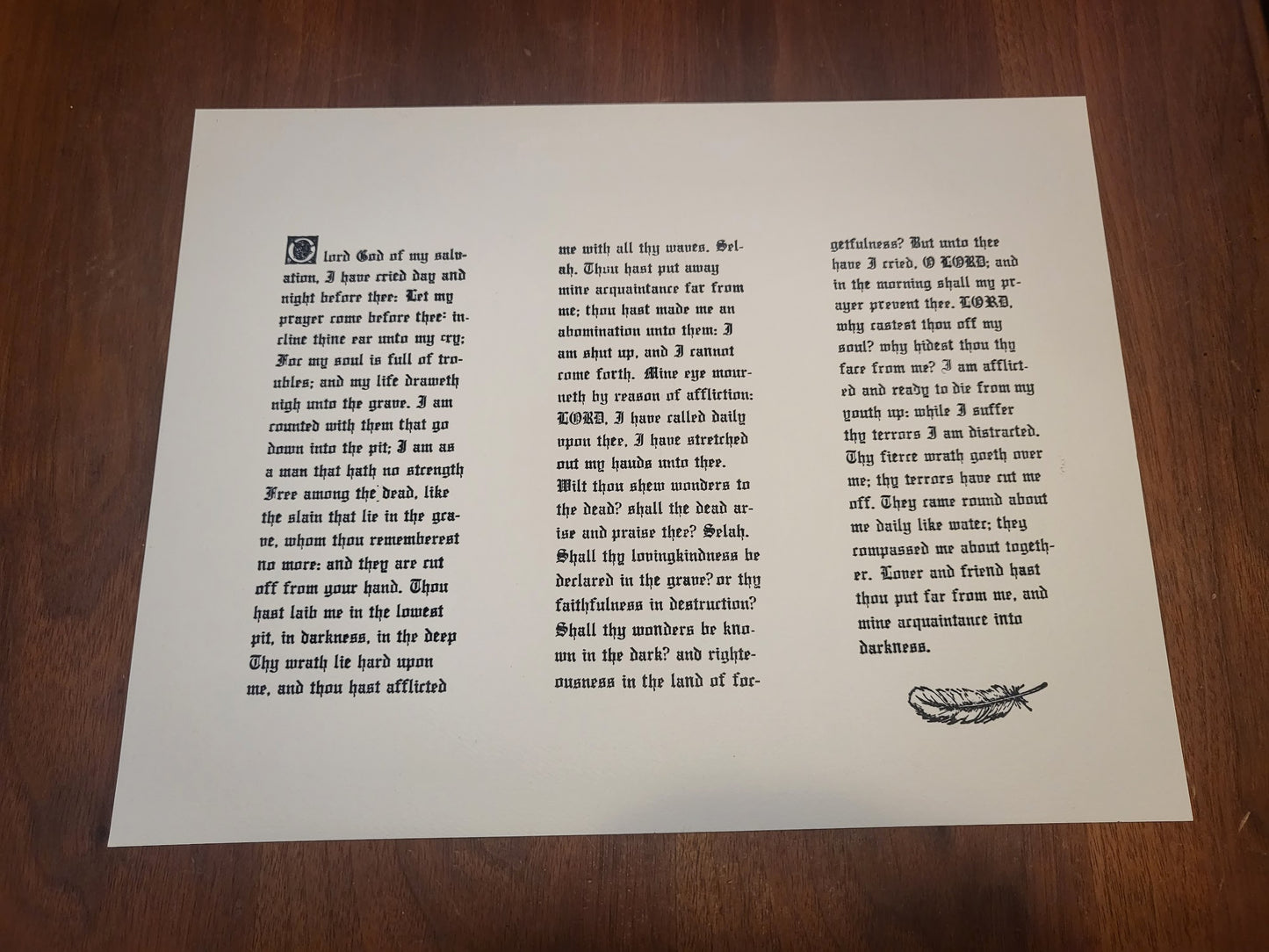 Psalm 88 - Gutenberg Bible inspired letterpress print